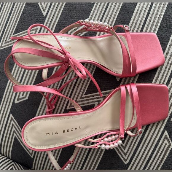 Mia Becar Pink Satin Leather Sandals Size 41/10 - Picture 8 of 16